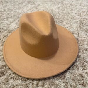 Stylish Camel/Tan Fedora Flat Brim Hat Medium/Large